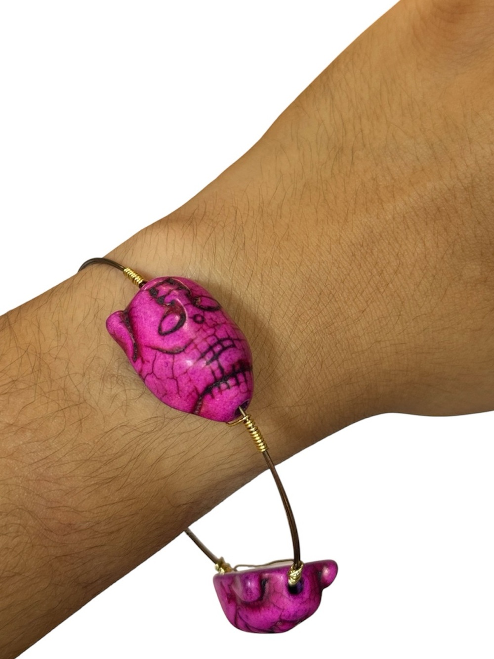 Pink Buddha Head Gold Tone Bracelet Artisan